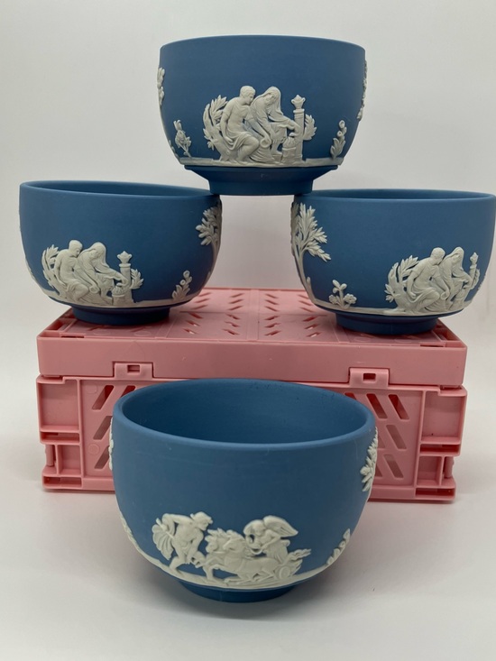 Wedgwood Other - Vtg Wedgwood Blue Jasperware Set of 4 Small Round Open Pots Match Holders
